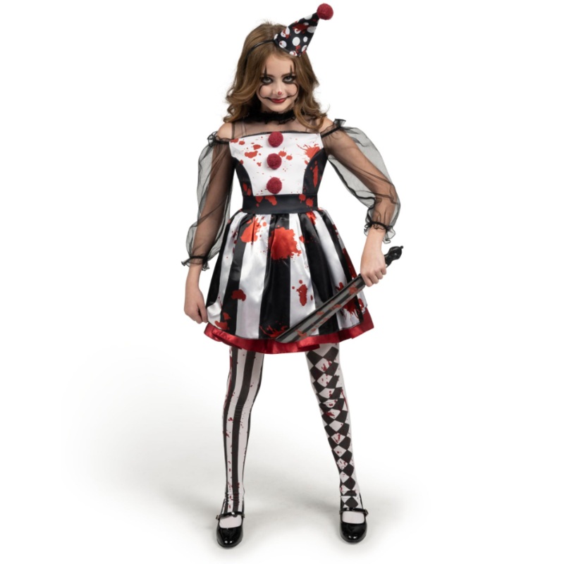Joyfy Girls Clown Costume, Halloween Scary Clown Costume, Family Matching Bloody Jester Dress for Girls Halloween Dress up, Role Play, Cosplay Party