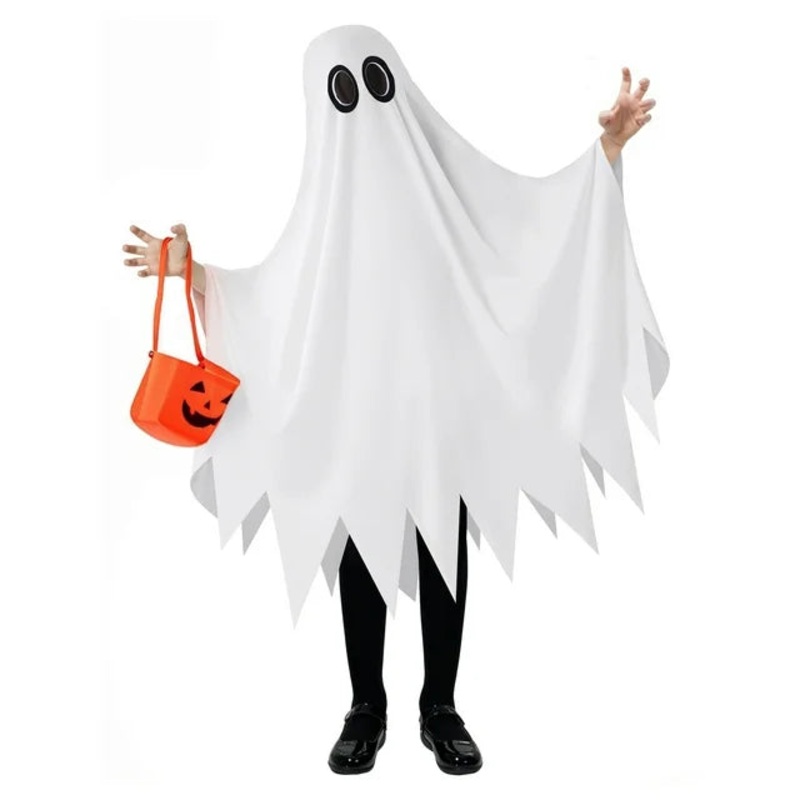 Joyfy Kids Ghost Costume, Halloween Ghost Costume, White Silent Ghost Costume with Pumpkin Bag for Toddler Boys Girls Halloween Party Dress Up Cosplay
