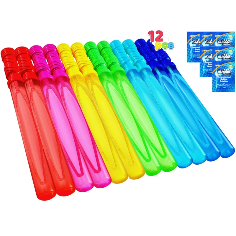 Joyin 12PCS 14.6 Big Bubble Wand Assortment (1 Dozen) with Bubble Refill Solution - Summer Toy Party Favor