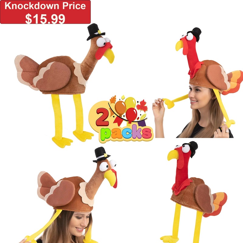JOYIN 2 Pcs Turkey Gobbler Hats for Thanksgiving Night Event, Dress-up Party, Thanksgiving Decoration, Role Play, Carnival, Cosplay, Costume Accessories