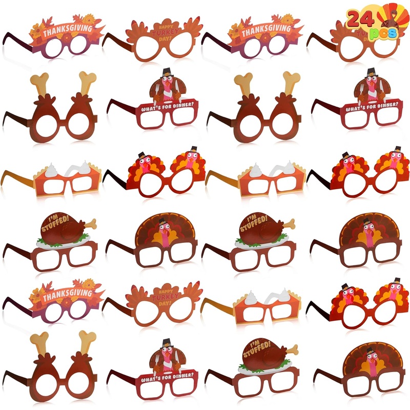 JOYIN 24 Pcs Thanksgiving Turkey Eyeglasses, Turkey Eyewear Frame Pumpkin Maple Leaves Photo Props for Kids Thanksgiving Harvest Party Decoration and Thanksgiving Day Accessories (One Size Fits All)
