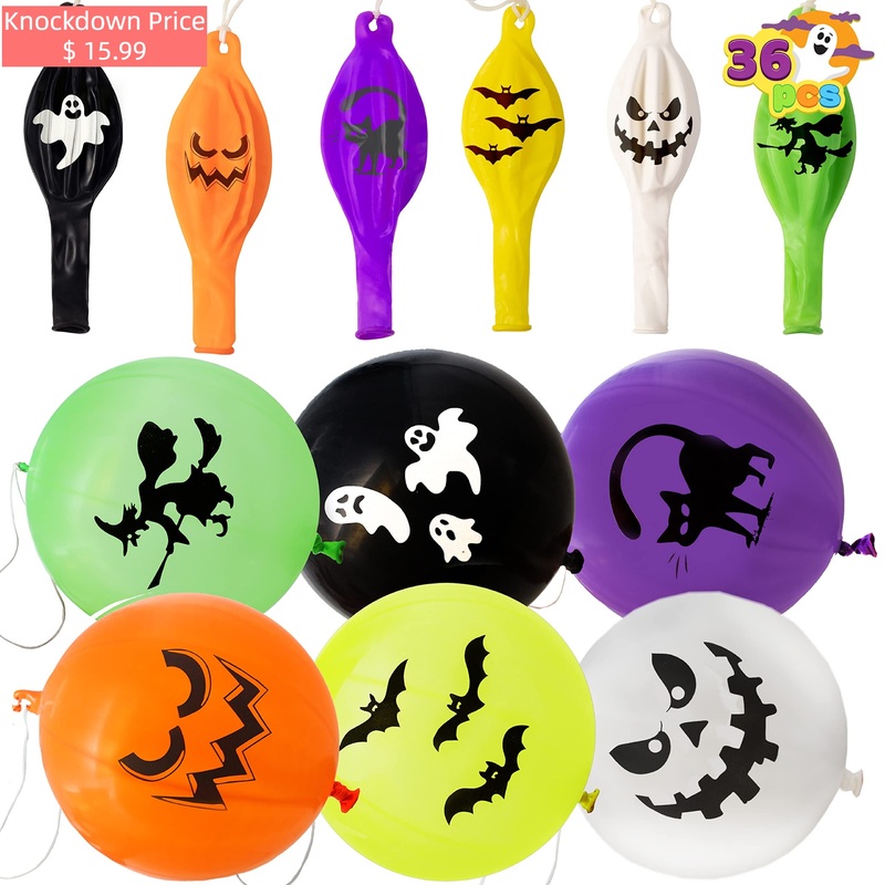 JOYIN 36 Pieces Halloween Punch Balloons for Halloween Punching Balloon Party Favor Supplies Decorations, Trick or Treat Toys, Halloween School Classroom Game
