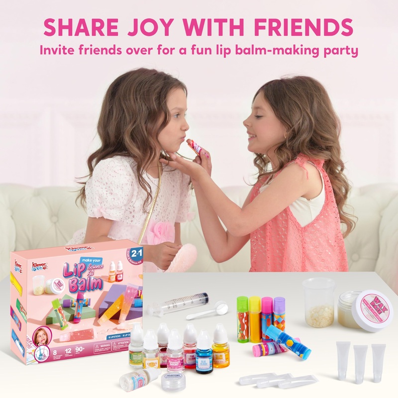 Klever Kits 2-in-1 Lip Balm Making Kit for Kids, Make Your Own Lip Balm, DIY Lip Gloss Set for Kids, Science Kit with Flavoring Scents, DIY Makeup Set, Present for Girls 6 and Up