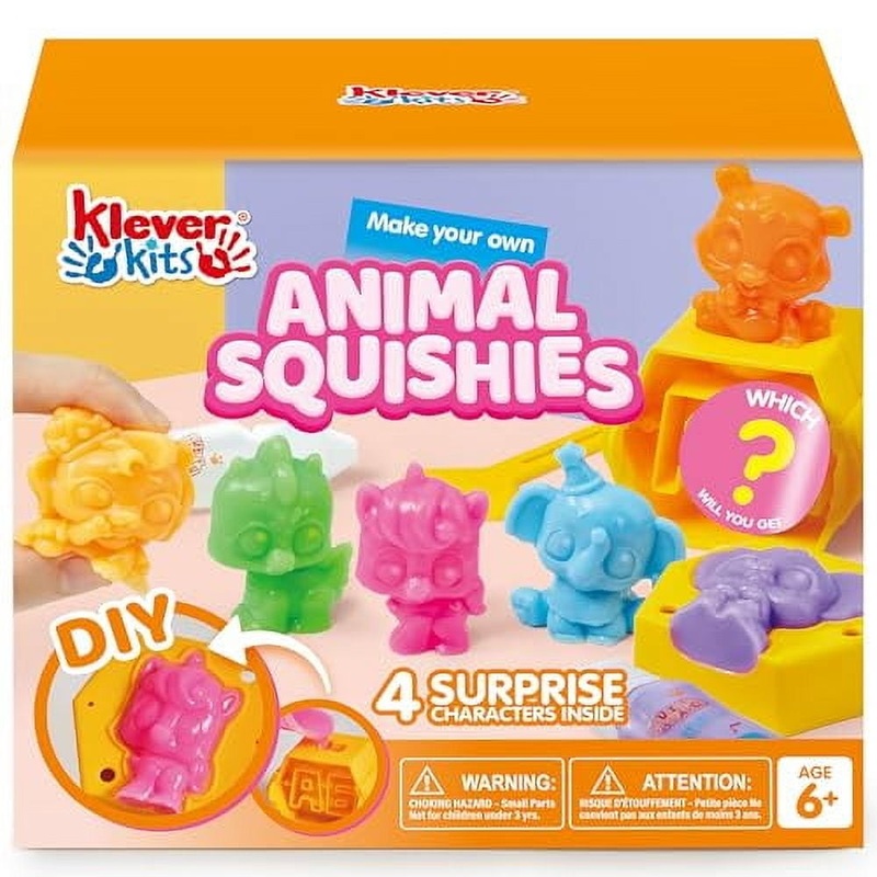 Klever Kits DIY Animal Squishies Mystery Box with 4 Surprise Characters Inside, Squishy Toys for Kids Ages 6+