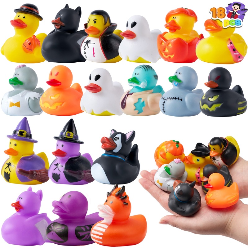 SYNCFUN 18 Pcs Halloween Rubber Ducks,Halloween Toys Rubber Ducks in Bulk for Baby Toddlers Kids,Halloween Bath Toy Basket Prizes,Halloween Toys for Trick or Treaters