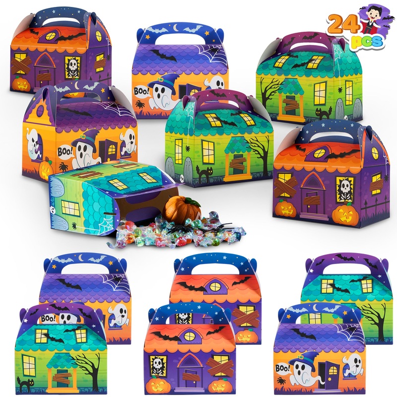 SYNCFUN 24 Pcs Halloween Treat Boxes,Cardboard Paper Halloween Candy Boxes with Carry Handles,Halloween Candy Boxes Party Favors,Cookies Goodie Bags