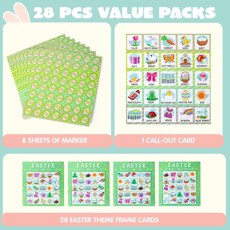SYNCFUN 28 Players Easter Bingo Cards (5x5) and Markers,Easter Games for Kids,School Class Gift,Indoor Outdoor Family Group Games