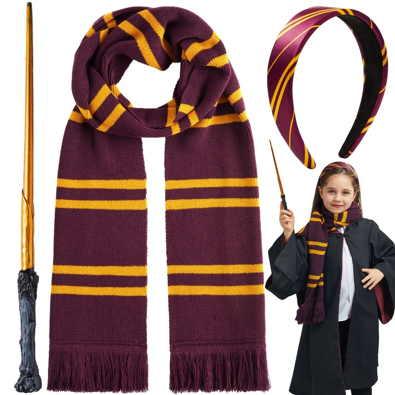 SYNCFUN 3 Pcs Halloween Wizard Costume Accessories Set with Tie Wand,and Headbands,Cosplay Accessories for Kids and Adults Dress Up