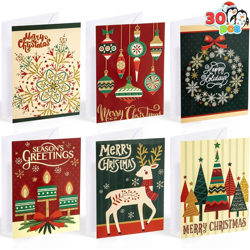 SYNCFUN 30 Packs Holiday Christmas Greeting Cards with Envelopes 6.25 x 4.6" for Winter Christmas Cards, present Giving, Xmas Gifts Cards