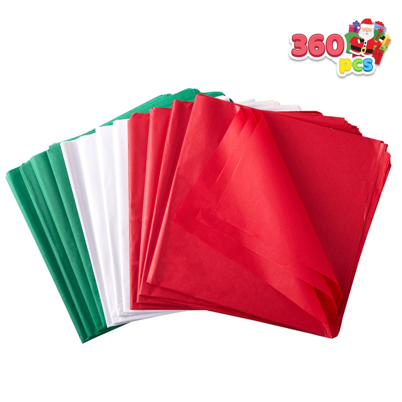 SYNCFUN 360 Sheets Christmas Tissue Paper Bulk Assortment (Red, Green & White)20" x 20" 120 Sheets per Color Easy and Fast Gift Wrapping Accessory for Presents and Wine Bottles