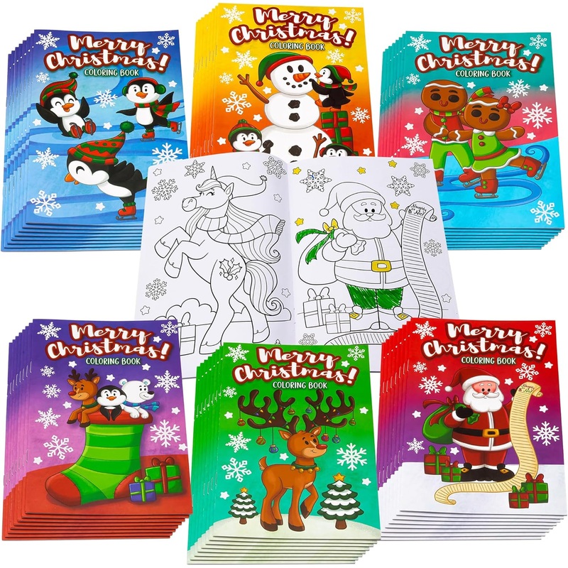 SYNCFUN 48 Pcs Christmas Coloring Book Bulk in 6 Covers, Xmas Mini Coloring Books for Kids with Snowman, Santa Santa, Reindeer,Make Your Own Craft for Kids School Activities,Christmas Party Supplies