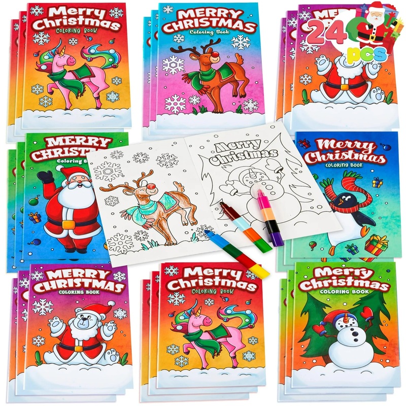 SYNCFUN 48 Set Christmas Coloring Book Bulk for Kids, Mini Christmas Coloring Books in 6 Covers Make Your Own Craft Great Gift for Girls and Boys, Holiday Presents and Party Favors