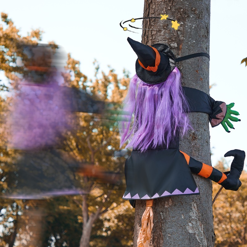SYNCFUN 50 Inch Halloween Tree Decorations Halloween Crashing Witch into Tree Decoration Halloween Indoor Outdoor Yard Fall Porch Decor Haunted House Prop