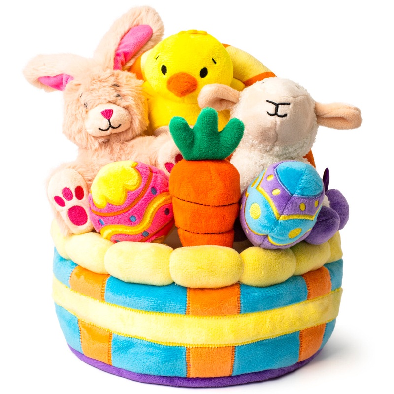 SYNCFUN 7 Pcs Easter Basket,Easter Toys,Easter Bunny Playset Stuffers Plushies Basket Fillers for Party Favor, Soft Plush for Toddler & Kids of All Ages