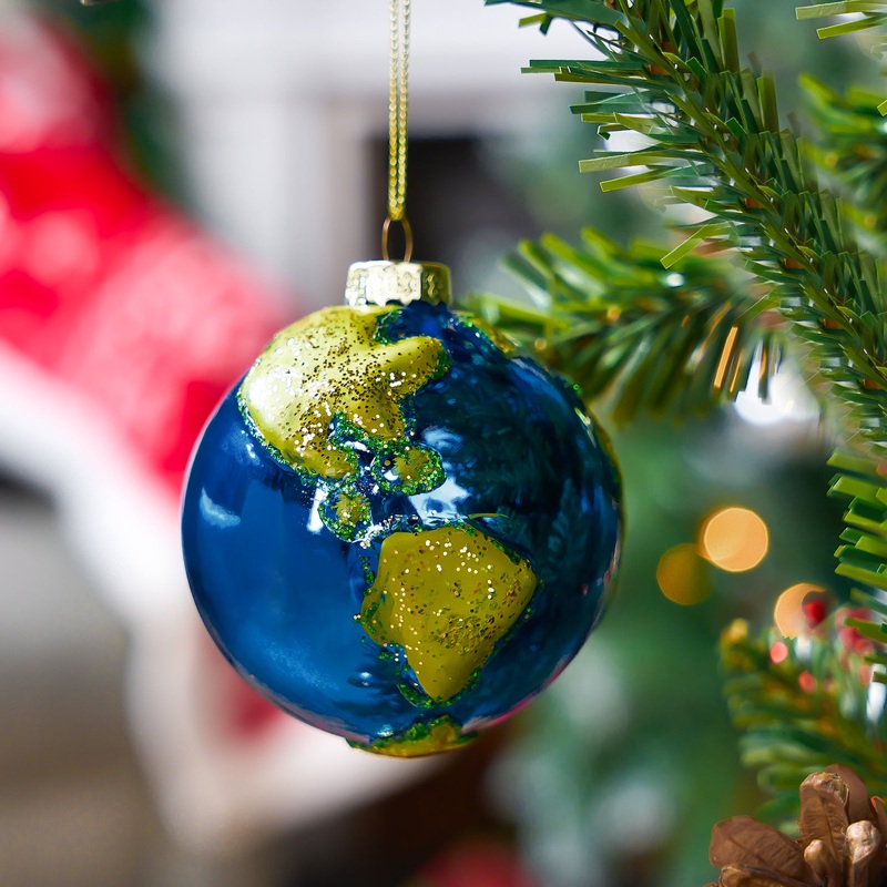 SYNCFUN Christmas Earth Glass Ornament, Xmas Outer Space Glass Blown Hanging Ornament for Christmas Tree Decoration, Planet Ornament for Xmas Gift Holiday Party Favor Decoration