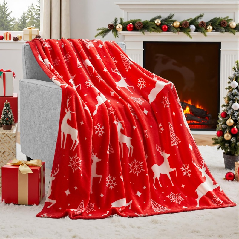 Syncfun Christmas Reindeer Soft Sherpa Fleece Warm Throw Blanket 50" x 60" Blanket for Sofa Couch