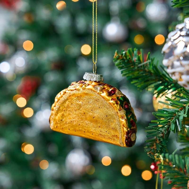 SYNCFUN Christmas Taco Glass Ornament, Xmas Glass Blown Food Hanging Ornament for Christmas Tree Decoration, Fast Food Ornament for Xmas Gift Party Favor Indoor Decoration