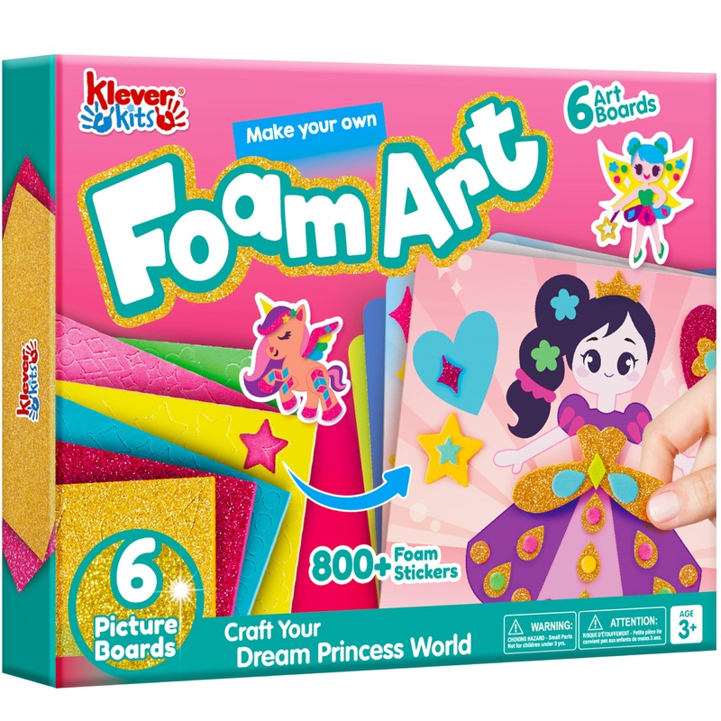 SYNCFUN Foam Art Kit for Kids, EVA Foam Stickers with 6 Art Board and 800+ Stickers, DIY Arts and Crafts for Boys Girls Age 3+, Unicorns & Princesses Birthday Gifts Travel Toy