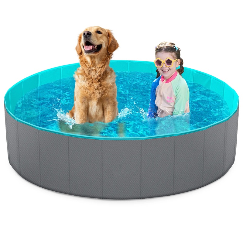Syncfun  Foldable Dog Pool - Foldable Dog Pet Pool Bathtub Children's Pool 48 "x 12" (Grey)