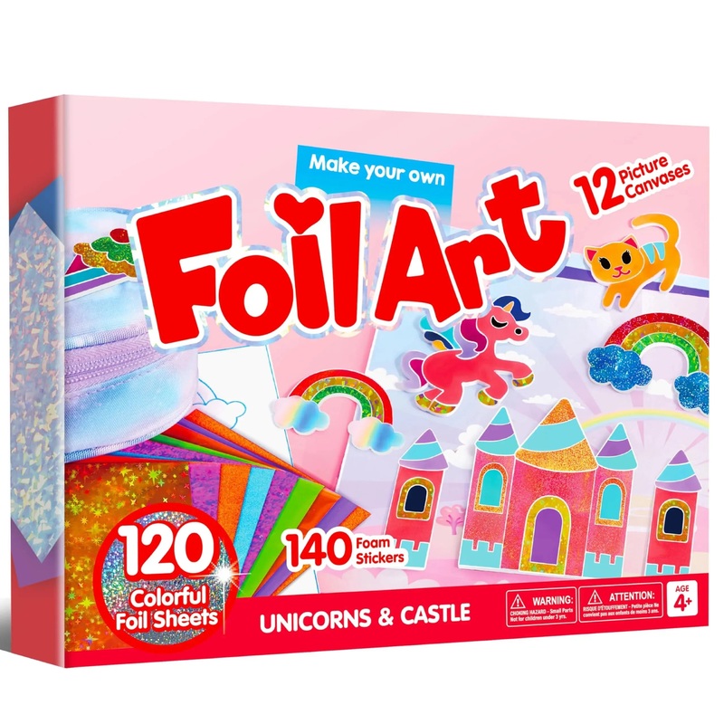 Syncfun Fun Foil Art Kit for Kids , No Mess Art Kit with 12 Peel and Stick Pictures, Creative DIY Foil Art Gifts for Boys & Girls Ages 4 and Up