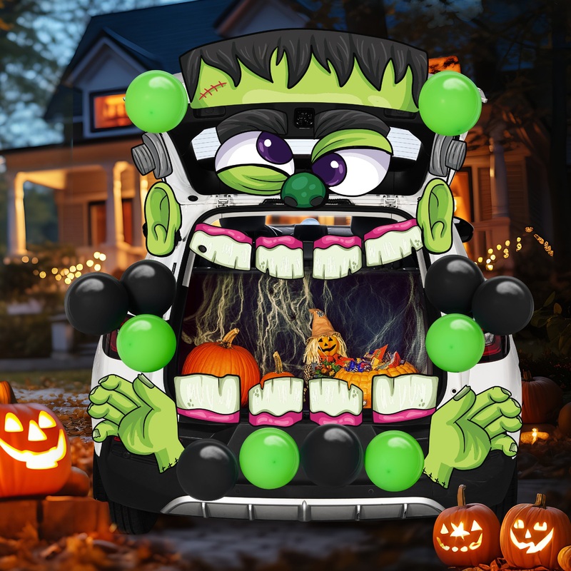 SYNCFUN Halloween Trunk or Treat Car Decorations Kit,Halloween Car Decorations Car Archway with Frankenstein Theme,Trunk or Treat Decorations for Suv,Halloween Outdoor Garage Door Party Decor
