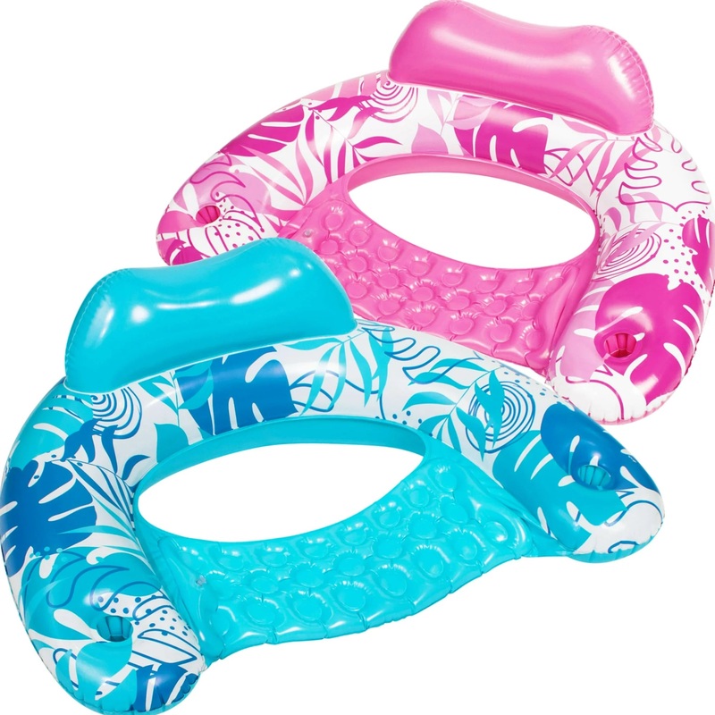 Syncfun Inflatable Pool Floats for Adults, 2 Packs Pool Chairs with Cup Holders,Blow up Floating Pool Floats Chair,Pool Floaties for Adults Swimming Pool Party Summer Water Fun