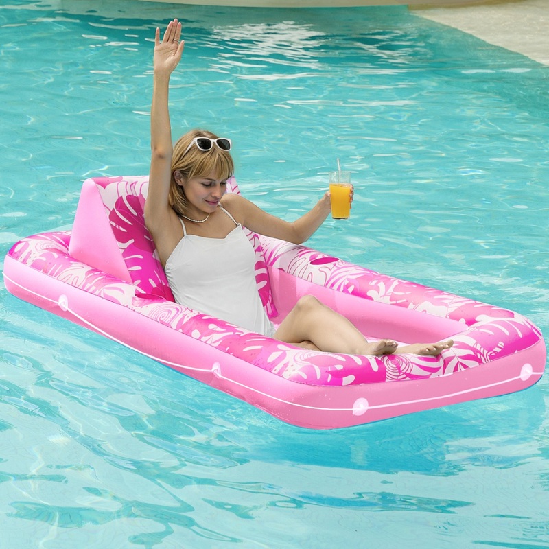 Syncfun Pool Floats Adults - 72" x38'' Pool Lounger, Inflatable Pool Float with Headrest, Ultra-Comfort Pool Floaties Raft Lake Beach Float(Pink)