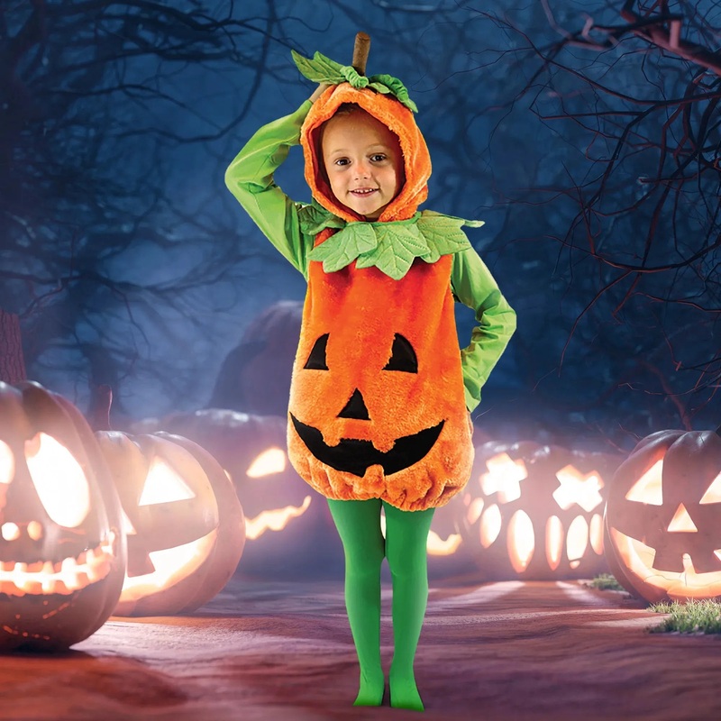 Syncfun Pumpkin Costume with Plush Green leaves for Kids Halloween Dress Up, Pumpkin Themed Party