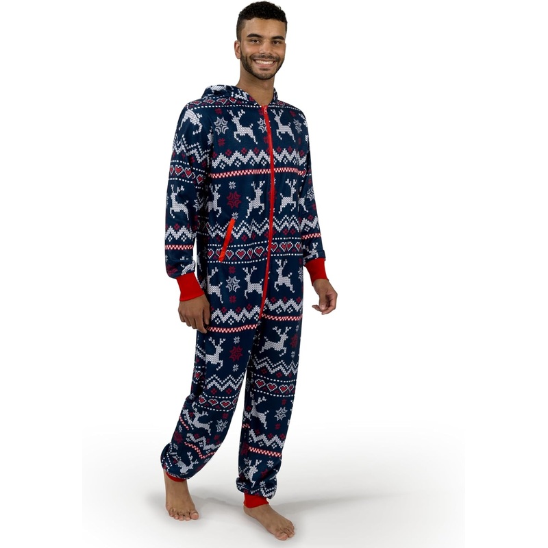 SYNCFUN Women's Christmas One-Piece Pajamas, Adult Fleece Plaid Hooded Full Zip One-Piece Pajamas Women, Women's Holiday Pajamas