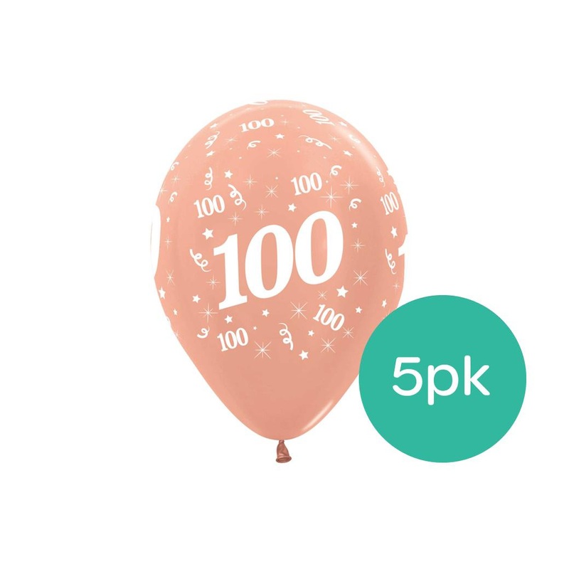 100th Birthday Balloons - Rose Gold 5pk