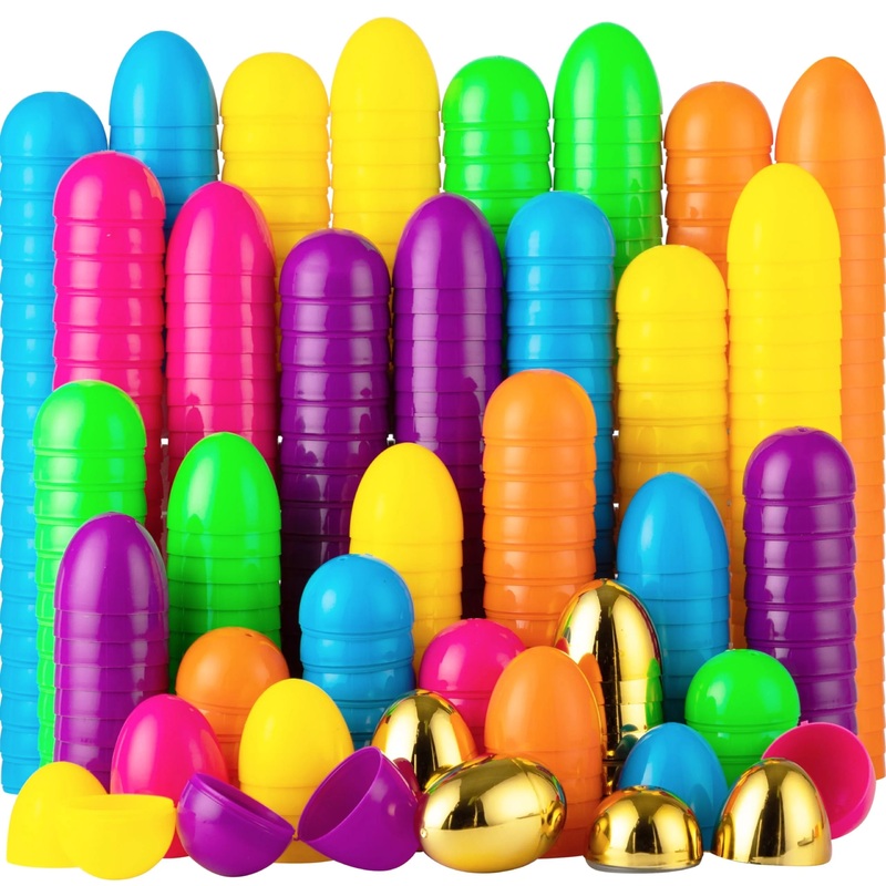144 2.3-Inch Easter Eggs + 6 Golden Eggs for Filling Specific Treats, Easter Themed Party Favors