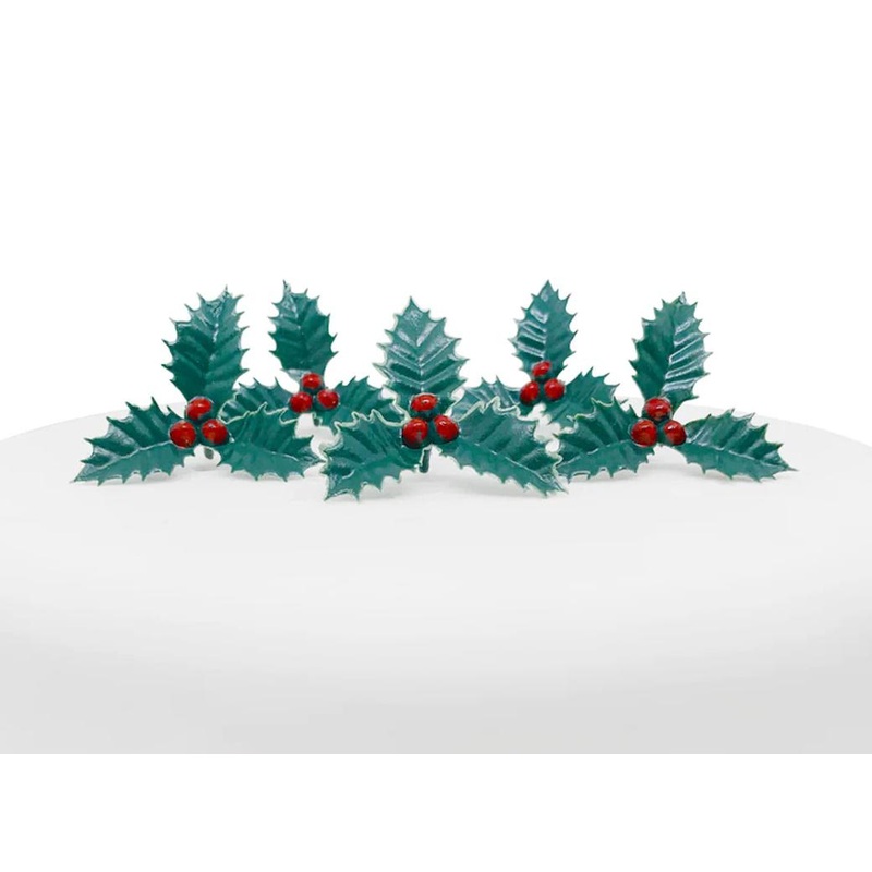 Holly & Berries Cake Decorations 5pk