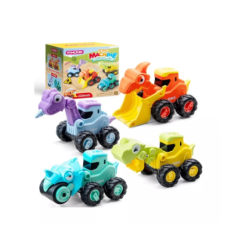 Joyfy 4Pack Dinosaur Construction Vehicles Set, Baby Toy Cars for Toddlers, Car Toys for 1 2 3 Year Old Boys Girls Kids, Best Birthday Gifts for Toddler