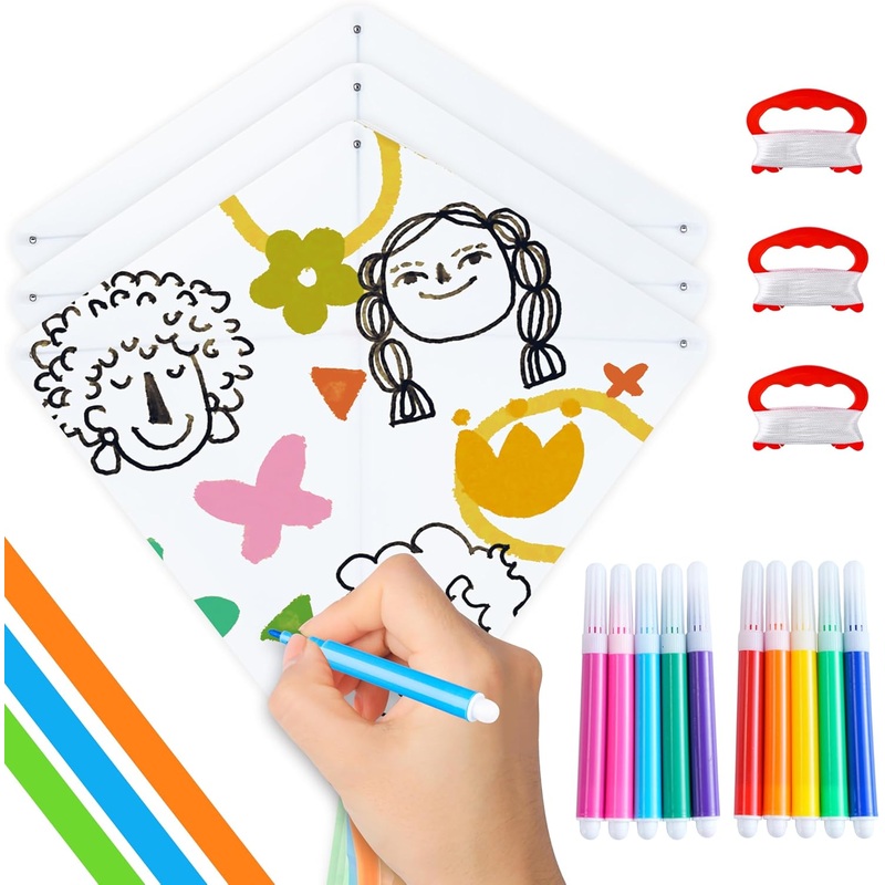 Joyfy DIY Diamond Kites, 3Pack Kites with 10 Color Markers, Kids Making Craft Kits for Outdoor Fun and Activities