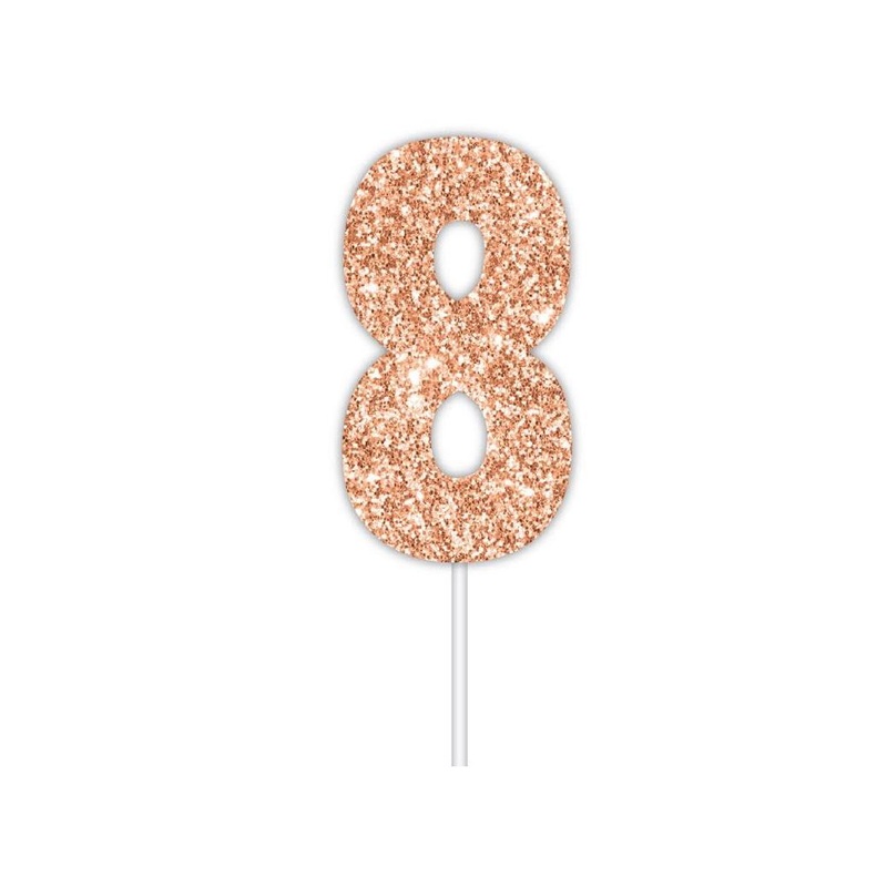 Rose Gold Glitter Cake Topper - No 8