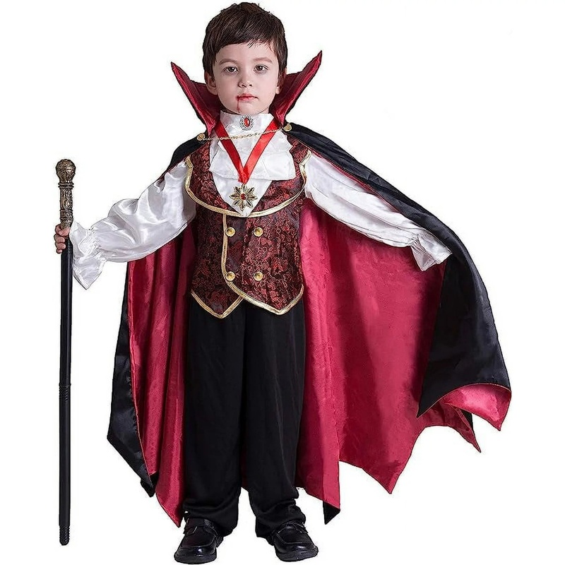 Spooktacular Creations Gothic Vampire Costume Deluxe Set for Boys, Kids Halloween Party Dress Up, Role Play Cloak and Accessories