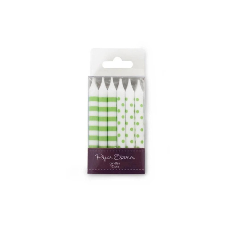 Spots & Stripes Candles 12pk - Apple Green