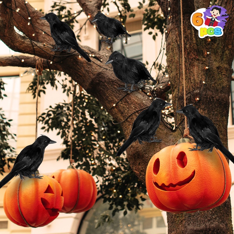 SYNCFUN 6 Pcs Halloween Crow Decorations,Vintage Indoor Halloween Window Tree Graveyard Decorations,Haunted Mansion Decor,Halloween Props