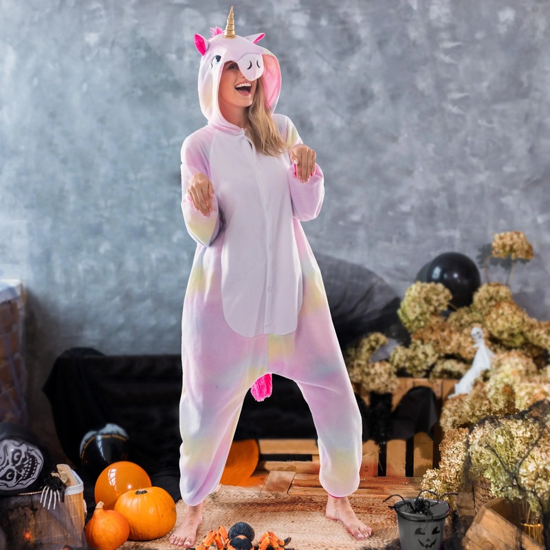 Syncfun Adult Pajamas Plush jumpsuit One Piece Unicorn Animal Costume for Halloween Party Dress Up Role Playing Cosplay