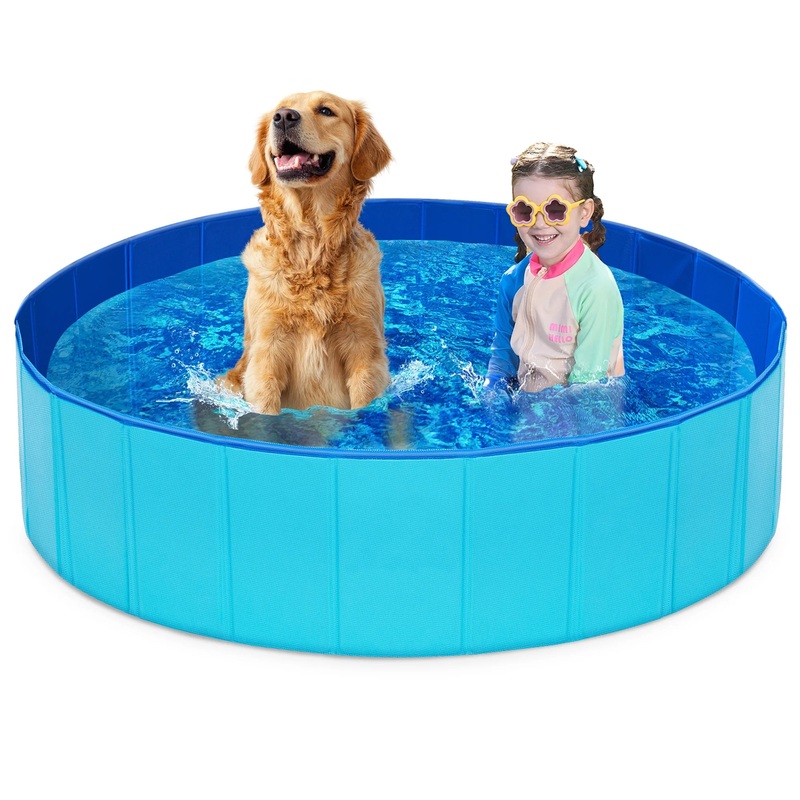 Syncfun  Foldable Dog Bath Pool - Collapsible Dog Pet Pool Bathing Tub Kiddie Pool 48" x 12" (Blue)