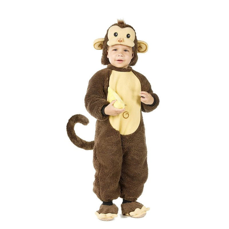SYNCFUN Monkey Costume Set for Kids with Toy Banana, Halloween Costume, Hooded Jumpsuit Jumpsuit