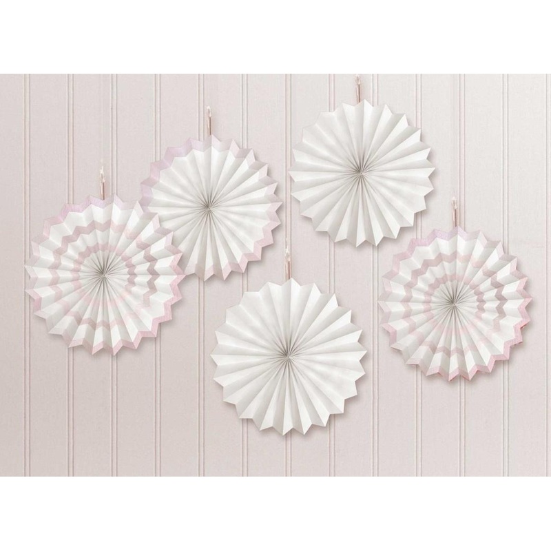 White & Pink Mini Paper Fans 6pk