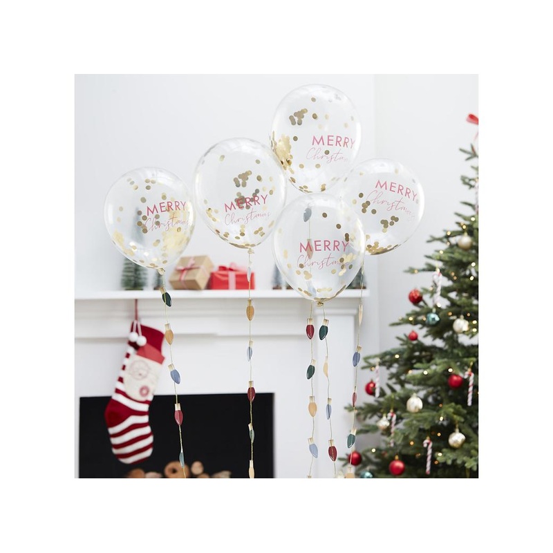 Merry Christmas Confetti Balloons with Light Bulb Tails