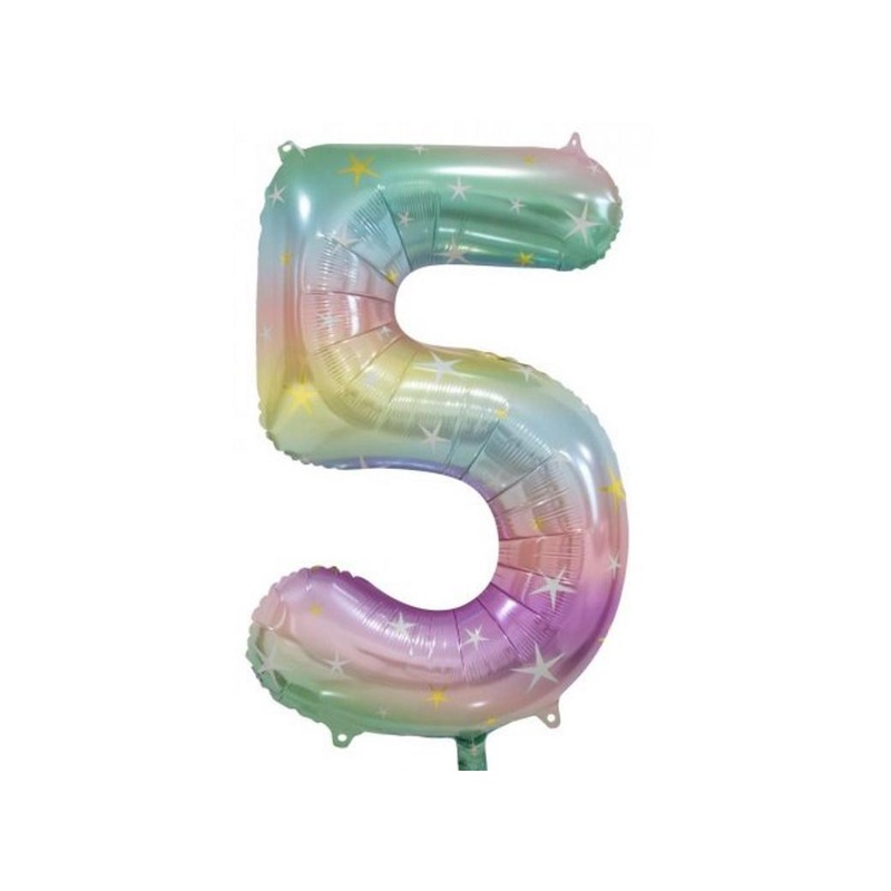 Pastel Rainbow Number 5 Foil Balloon