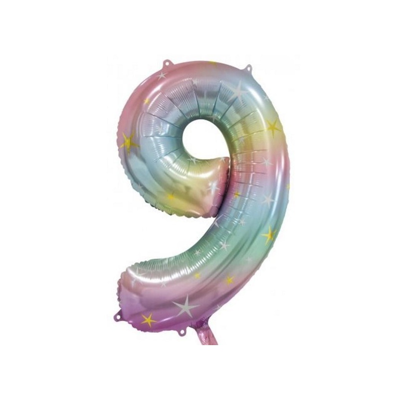 Pastel Rainbow Number 9 Foil Balloon