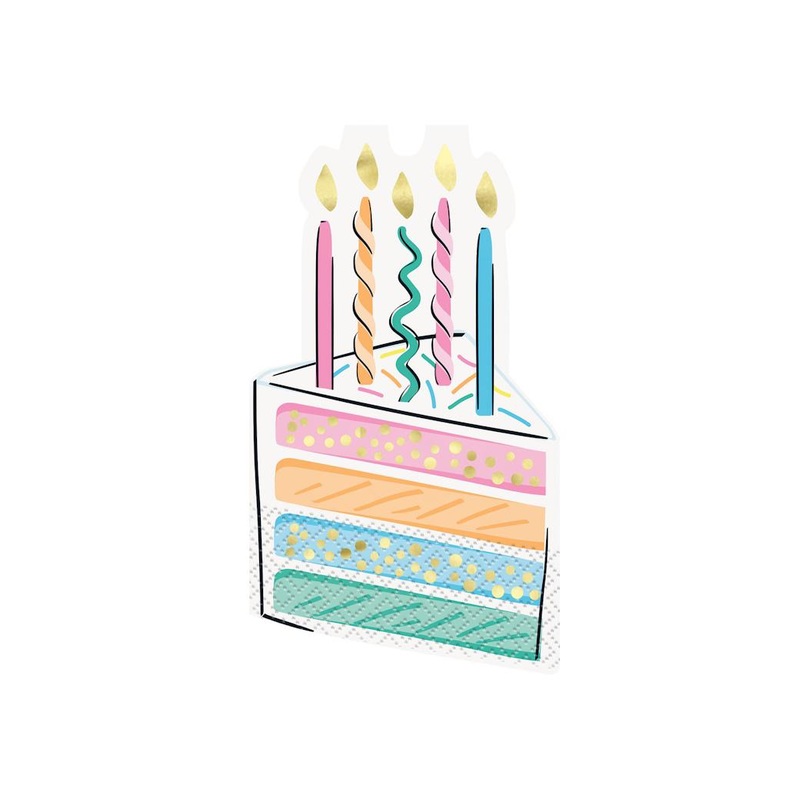 Rainbow Birthday Sweets Cake Shaped Napkins 16pk