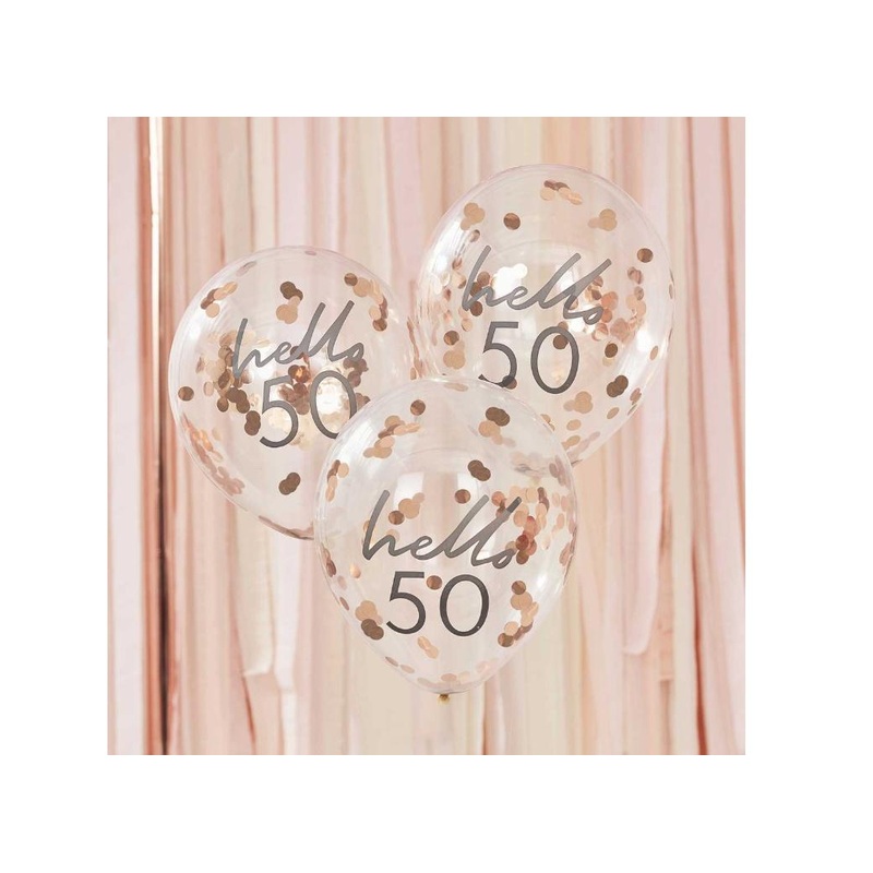 Hello 50 Rose Gold Confetti Balloons 5pk