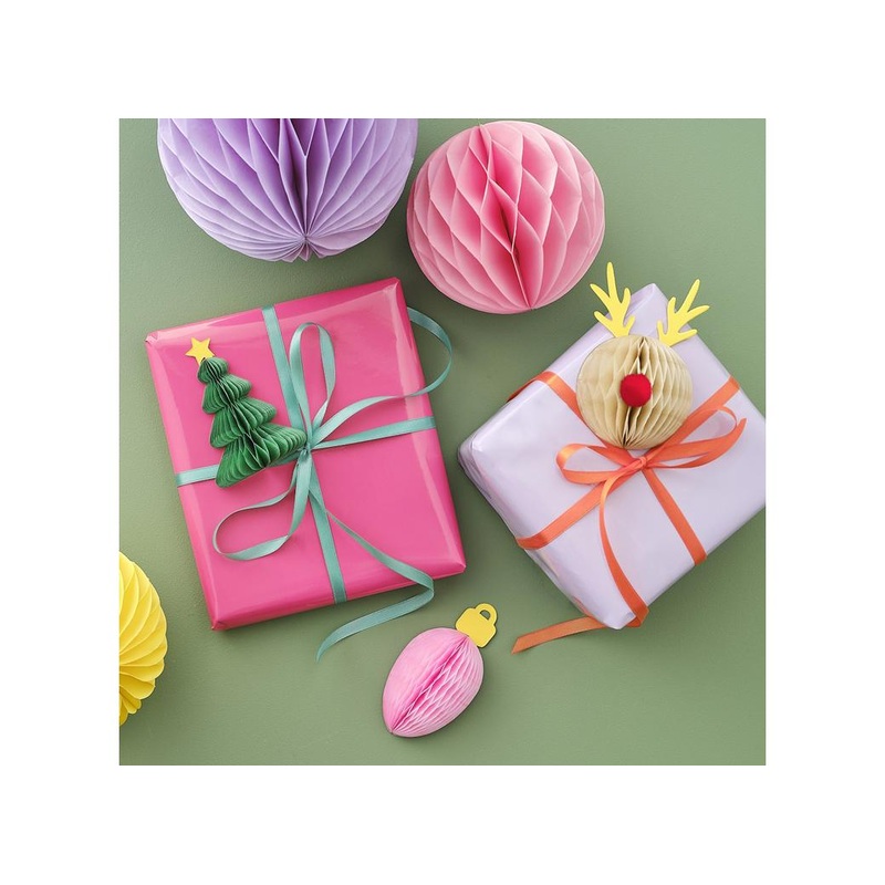 Merry & Bright Honeycomb Christmas Present Toppers 3pk