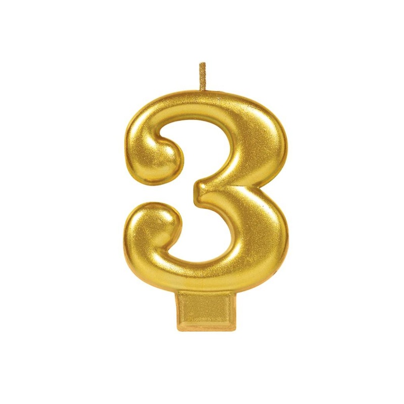 Metallic Gold Candle - Number 3