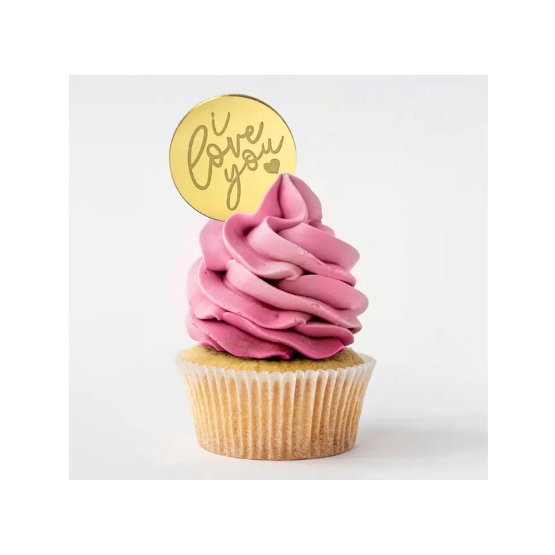 Mini Gold Mirror Cake Topper - I Love You